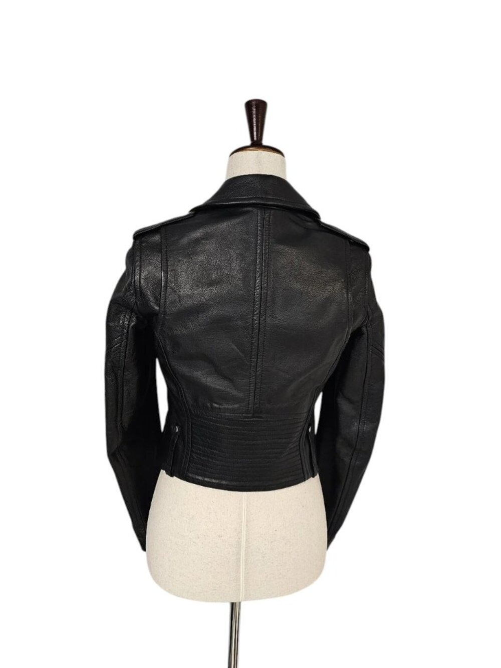 Theory Adashi 100% Cow Black Leather Y2K Biker Moto Jacket Petite Preowned - Picture 3 of 12